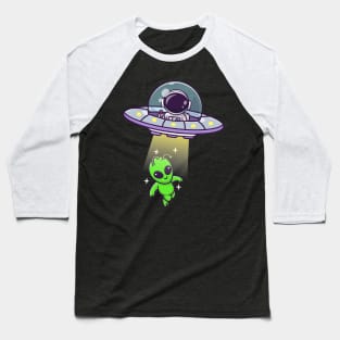 Cute Astronaut Catching Alien With Ufo Cartoon Baseball T-Shirt